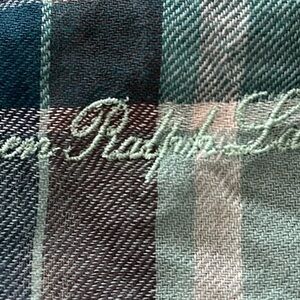 Ralph Lauren Teal Plaid Large Soft Fringe Scarf